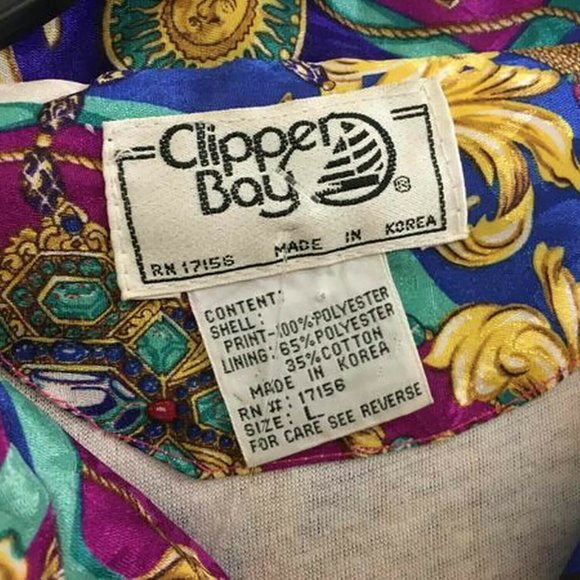 Vintage 80s 90s Clipper Bay Bomber Jacket Sz Large Jewel Print - Picture 6 of 6